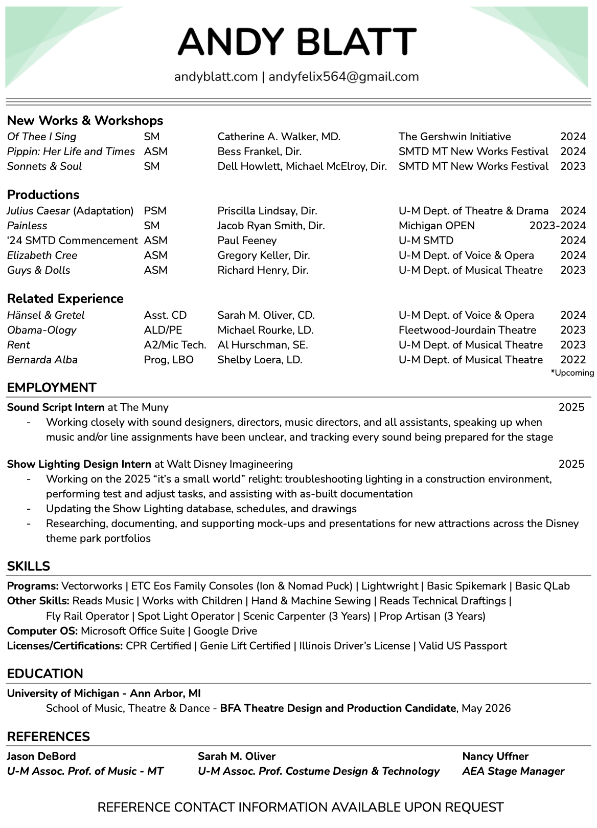 Andy Blatt resume, click below to download PDF
