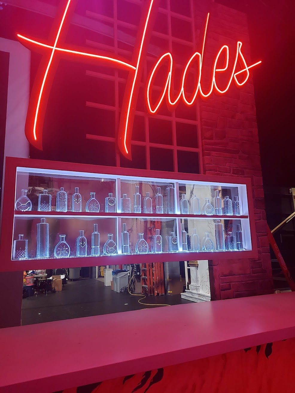 stage picture of illuminated bottles