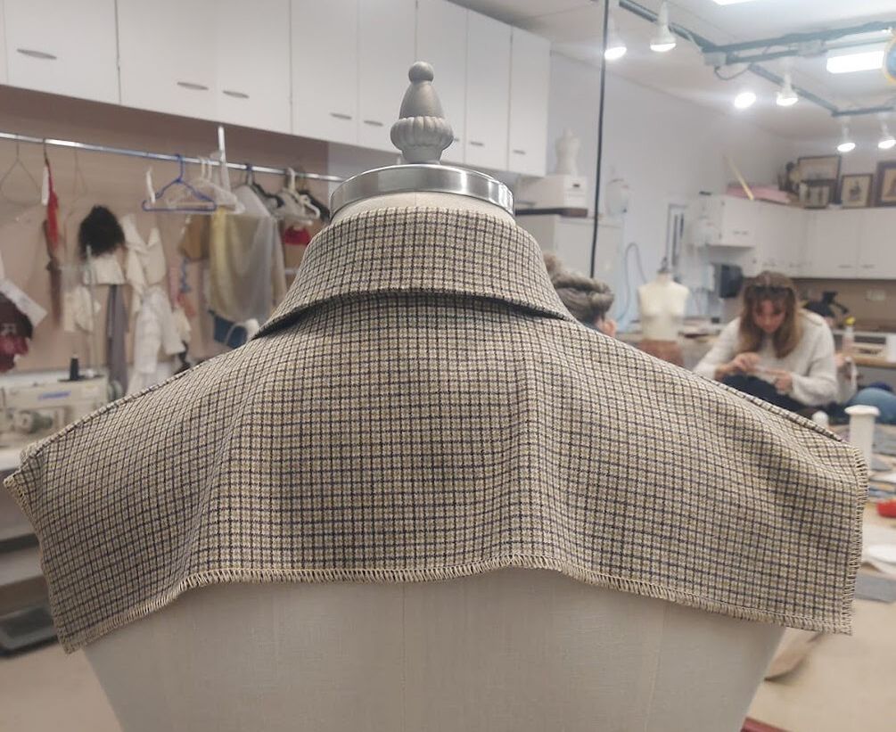 full-scale hand tailored collar of a suit jacket with lapels back